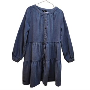 Simply Southern Blue Corduroy Boho Cottagecore Prairie Dress Size XL Long Sleeve